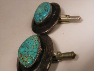 Vintage Navajo Spiderweb 8 Turquoise & Sterling Silver Cuff Links,  Signed