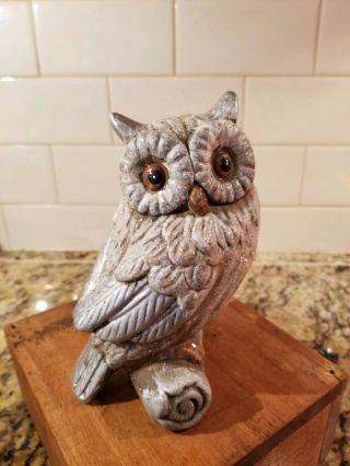 Vintage Ceramic Owl On Tree Stump 6.  5 Inches