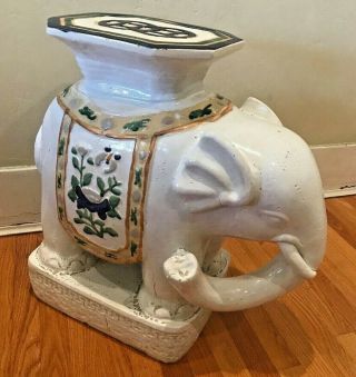 Vintage Lg Ceramic Elephant Garden Stool,  Plant Stand,  Side Table