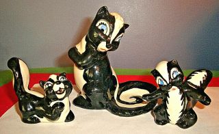 (3) Vintage Ceramic,  Hand - Painted Skunk Figurines,  Ceramic Arts Studio,  Wisconsin