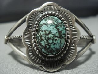 Important Vintage Navajo Green Turquoise Sterling Silver Cuff Bracelet