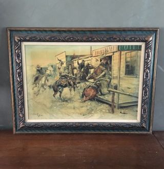 Vintage Charles Russell In Without Knocking Framed Oil On Canvas Painting
