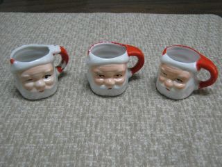 3 Minature Santa Mugs W/ Handles Christmas Holiday Vintage 2 1/4 " Japan