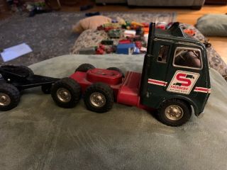 Japanese Tin Friction Toy Truck.  Saunders Leasing.  Good