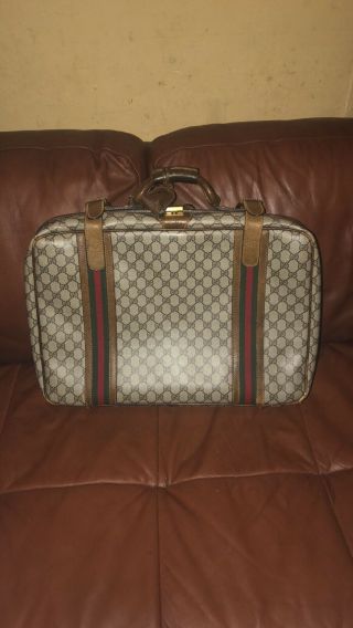 Vintage Gucci Gg Monogram Suitcase W/leather Trim Carry - On Travel Bag Luggage