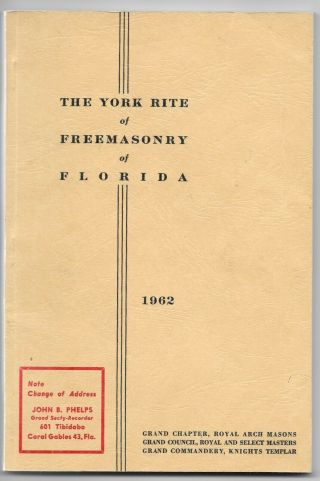 1962 York Rite Of Freemasonry Of Florida & Accepted Masons Knights Templar