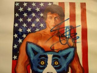 GEORGE RODRIGUE CANVAS GICLEE OF ROCKY THE BLUE DOG HAND SIGNED BY SLY STALLONE 2