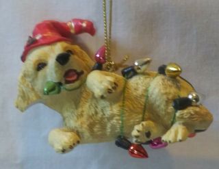 Puppy Labrador Wrapped In Christmas Lights Christmas Ornament