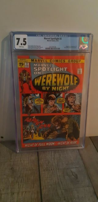 Marvel Spotlight 2 (cgc 7.  5) White Pages Origin/1st App.  Werewolf By Night