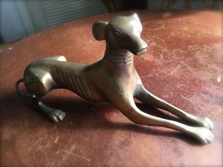 Vintage Brass Bronze Greyhound Whippet Dog Statue 10 " X 4 3/4 "