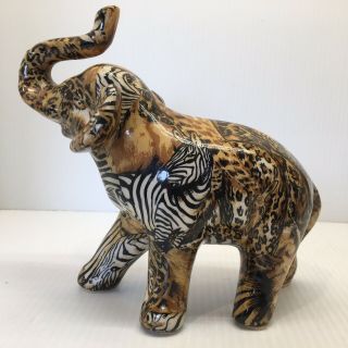 La Vie Safari African Patchwork Elephant Figurine Decorative Collectible W/ Box