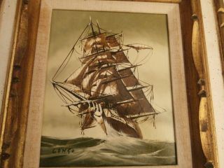 Oil On Canvas Sailing Ship Vintage Era 1970 Signed Longo,