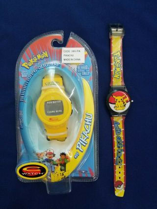 Vintage 1999 Pokemon Pikachu C Watch 25 And Pikachu Lcd Wristwatch