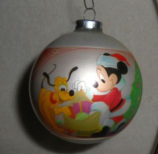 Vintage Walt Disney Glass Merry Christmas Ball Mickey Mouse & Pluto