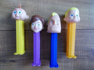 Pez Incredibles Unmasked Dispensers Set Of 4 2004 4.  9 5.  9 Rare