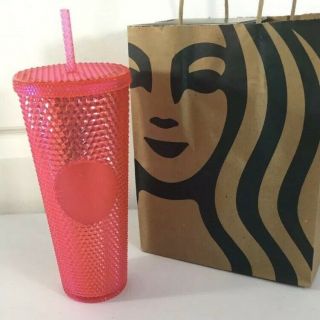Starbucks 2019 Hot Pink Studded Tumbler Christmas Holiday With Straw