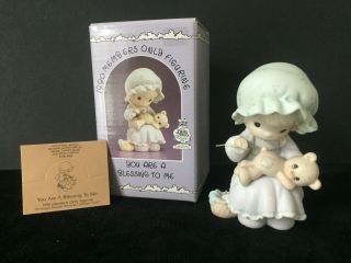 Precious Moments Figurine You Are A Blessing To Me 1990 Members Girl Sews Patch