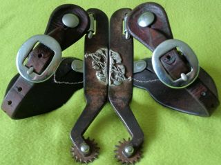 Ray Maheu Vintage Sterling Silver Cutting Cowhorse Spurs & Cowboy Tack Straps