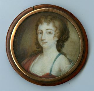 France 1800: Miniature Portrait Of A Young Woman,  On A Handcrafted Box