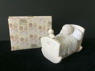 Precious Moments Figurine Blessed Are The Pure Heart 1984 Baby In Cradle E - 3104