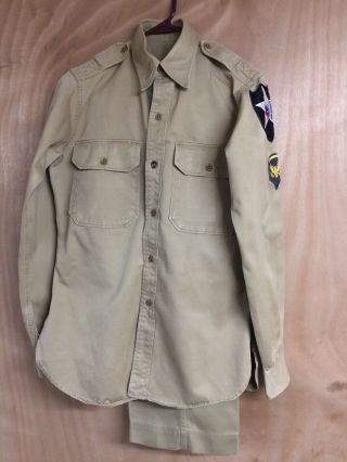 Korean War U.  S.  Army 1952 Khaki Uniform Enlisted Shirt & Pants With Patches