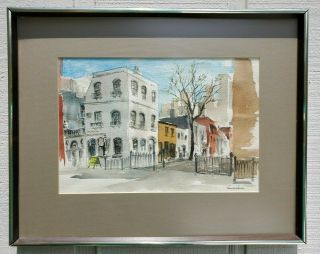 Marge Chavooshian American Nj Artist Watercolor Painting Streetscape Mid Century