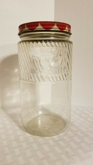Vintage Jumbo Brand Peanut Butter Jar Scarce 24 Oz ? Large 3 " Lid 6.  25 " Tall