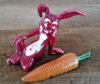 Vintage Treasure Craft Rabbit Carrot Salt & Pepper Shakers Hand Painted Ceramic