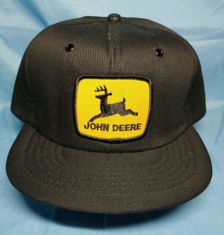 Vintage John Deere Patch Padded Snapback Trucker Hat Cap Black Usa Made Nos