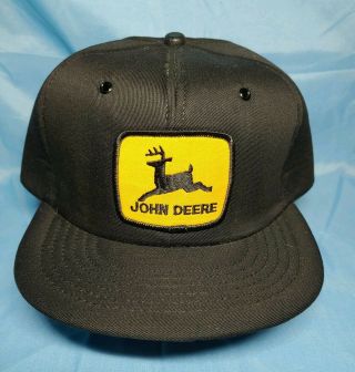 Vintage John Deere Patch Padded SnapBack Trucker Hat Cap Black USA MADE NOS 2