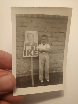 Vintage I Like Ike Dwight Eisenhower Real Photo Of Child With Campaign Sign
