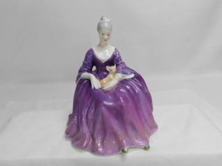 Royal Doulton Charlotte Figurine Hn 2421 Purple Dress Holding Kitty Cat Retired