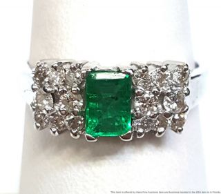 Ultra Fine Gem Quality Natural Emerald Diamond 14k White Gold Vintage Ring