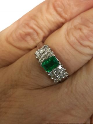 Ultra Fine Gem Quality Natural Emerald Diamond 14K White Gold Vintage Ring 2