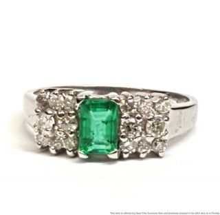 Ultra Fine Gem Quality Natural Emerald Diamond 14K White Gold Vintage Ring 3