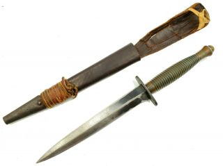 Vintage Ww2 Fairbairn Sykes Dagger Fighting Knife England 2 W/ Leather Sheath