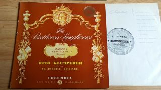 Sax 2260 Beethoven Symphony No.  6 Klemperer Uk Columbia 1st B/s Ex Nex