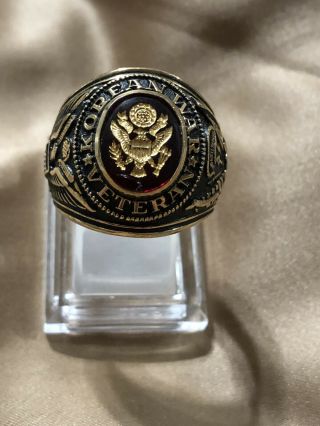 Korean War Veteran Ring Size 12 United States Army Gift Usa Engraved Red Stone