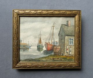 Listed Artist Brian Truelove (20thc) Small Gloucester,  Ma Harbor W/c Painting