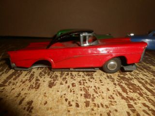 4 Vintage Japanese Tin Friction Toy Cars 1950 - 60s Thunderbird 2