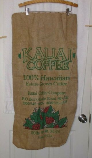 Kauai Coffee Kalaheo,  Hawaii 1999 Hawaiian Estate Reserve Burlap Bag 21x40 Sack