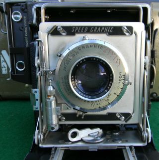 Vintage Graflex Speed Graphic 4 X 5 Camera With Kodak Ektar 152mm f4.  5 Lens, 3