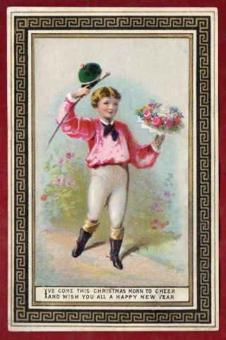 Victorian 1879 Horse Rider With Bouquet Christmas Greeting Card