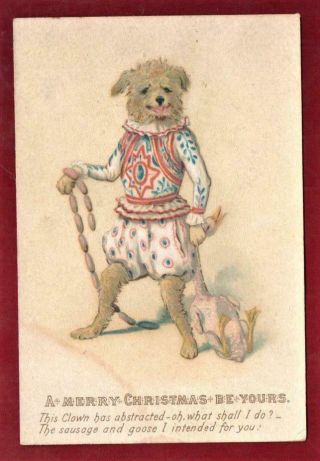 Victorian Dressed Dog With Goose And Sausages Christmas Greeting Card
