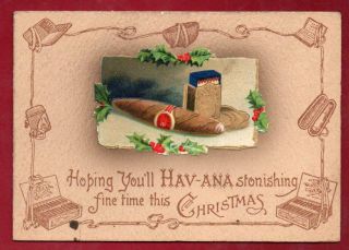 Victorian Hav - Ana Stonishing Christmas Greeting Card Cigar Smoking Theme
