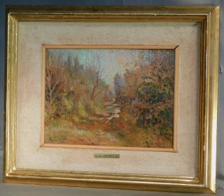 A Lazarro Luxardo Vintage Impressionist Oil Painting Woodland Stream Landscape