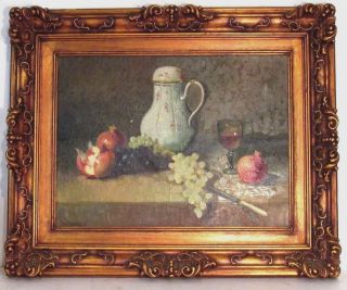 Listed French Jean Cordain Impressionist Still Life Oil On Canvas Painting Large