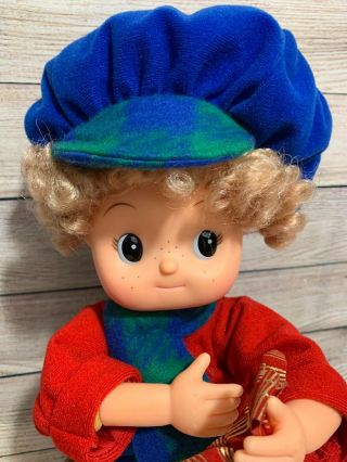 Vintage Freckled Christmas Child With Horn Animated Motionette Doll Figure Moves