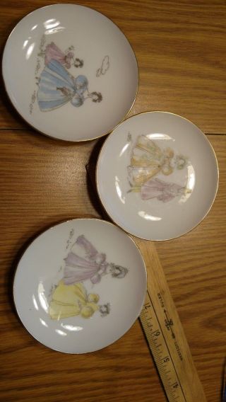 Vintage Lefton Victorian Ladies On A 3 Small Plates,  Victorian Plates