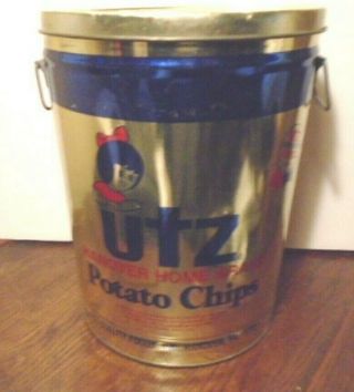 Vintage Huge 13 " X 10 " Utz 2 Lb.  Potato Chips Tin Can With Handles,  Good Cond.